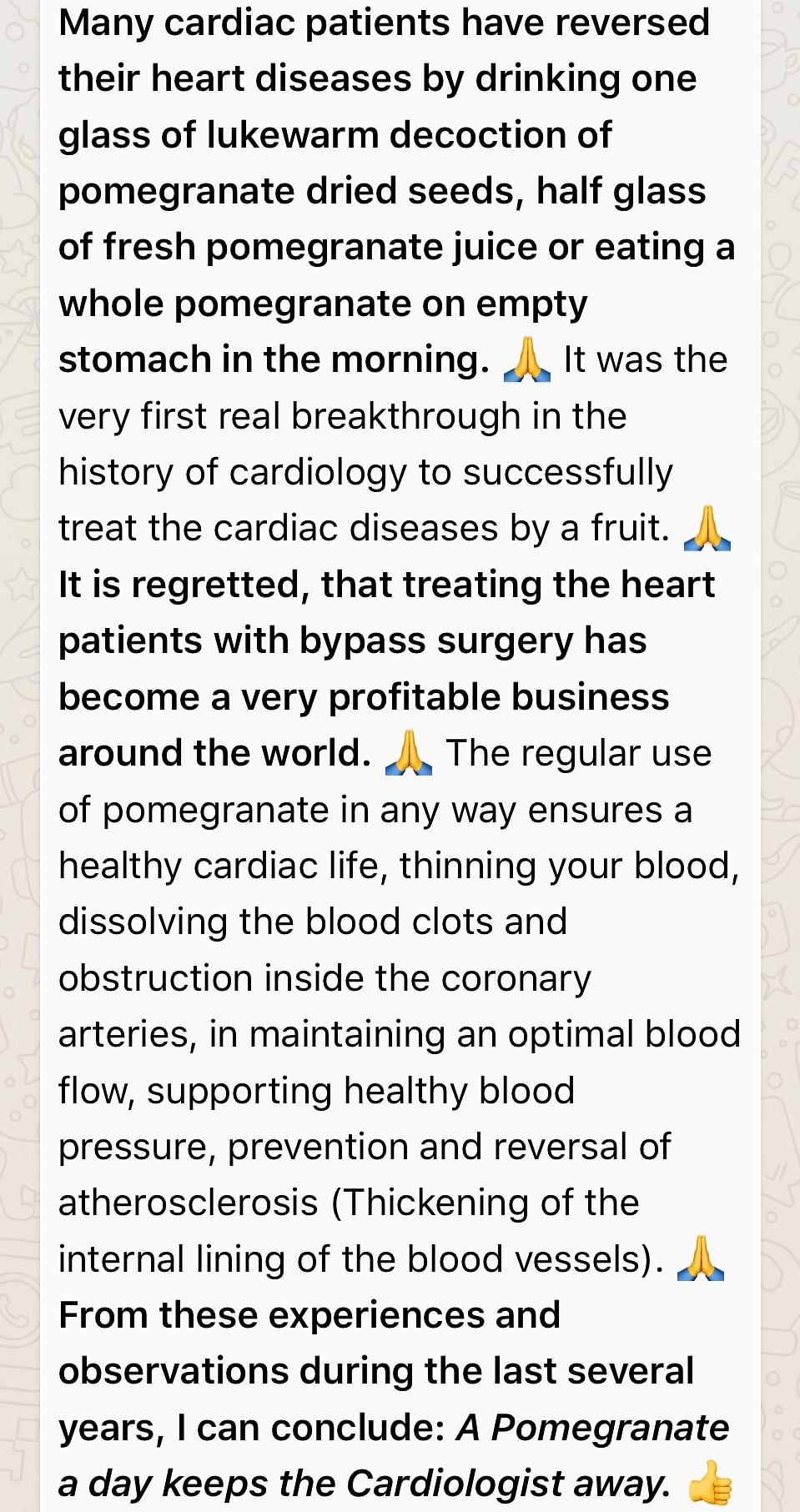 A viral message claims that dried pomegranate seeds can ‘reverse’  serious heart diseases & replace bypass surgery.