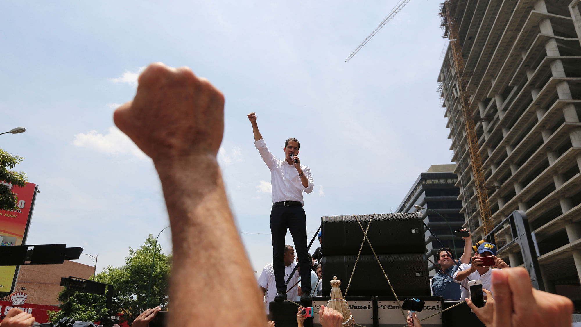 Opposition leader Juan Guaidó speaks to supporters in Caracas, Venezuela.