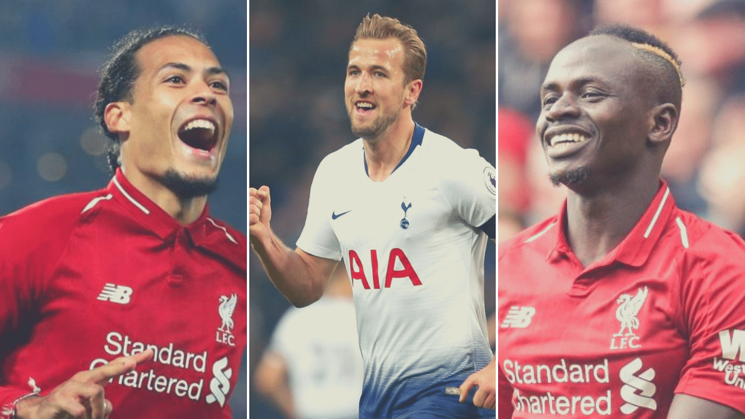 From left to right: Virgil van Dijk, Harry Kane and Sadio Mane