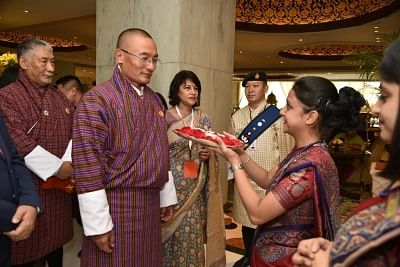 Agra: Bhutan Prime Minister Dasho Tshering Tobgay being welcomed on his arrival at the Taj Mahal Hotel, in New Delhi, on July 5, 2018. (Photo: IANS)