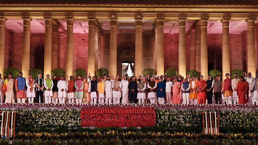 PM Narendra Modi’s new Cabinet at the Rashtrapati Bhavan after the oath ceremony.