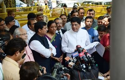 New Delhi: BJP delegation led by Union Ministers Piyush Goyal and Nirmala Sitharaman talk to media persons after meeting the Chief Election Commissioner (CEC) in New Delhi, on May 20, 2019. (Photo: IANS)