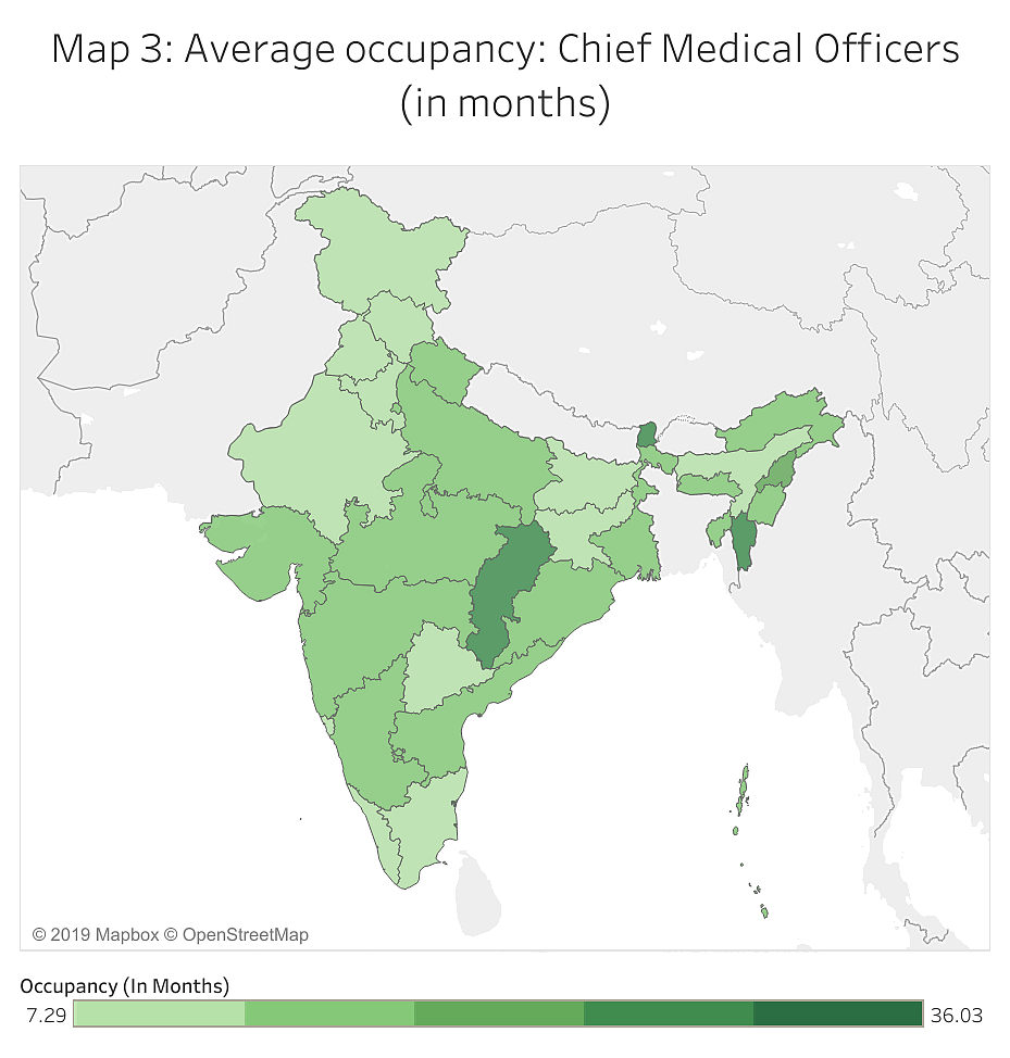 Map 3: Average occupancy: Chief Medical Officers (in months)