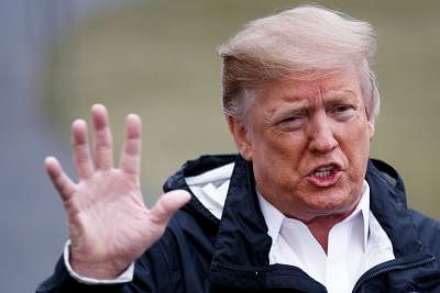 WASHINGTON, March 8, 2019 (Xinhua) -- U.S. President Donald Trump speaks to reporters before leaving for Alabama to survey areas devastated by powerful tornadoes, in Washington D.C., the United States, on March 8, 2019. (Xinhua/Ting Shen/IANS)