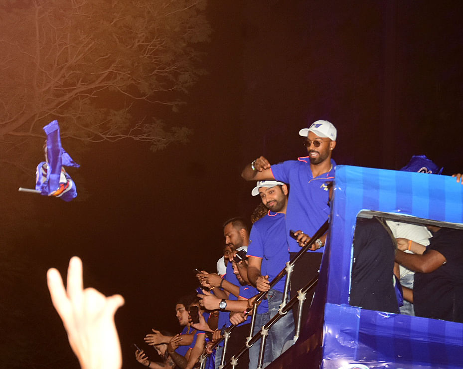 In pictures: Mumbai Indians celebrate IPL 2019 title with an open bus parade in Mumbai.