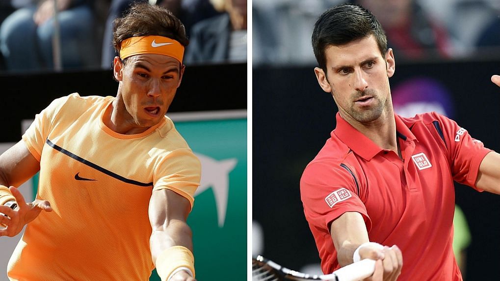 File picture of Rafael Nadal (L) and  Novak Djokovic (R).