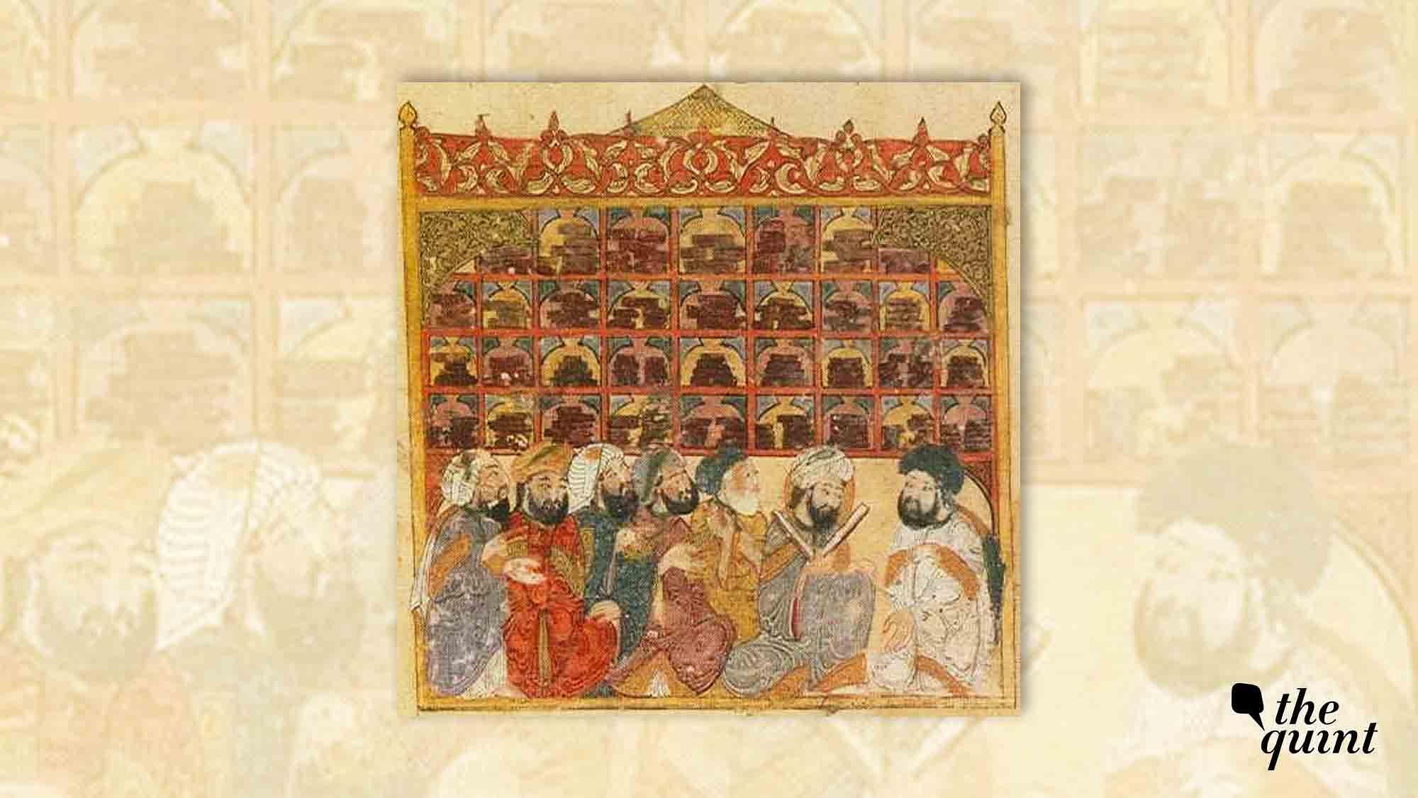 Scholars at an Abbasid library, from the Maqamat of al-Hariri by Yahya ibn Mahmud al-Wasiti, Baghdad, 1237 CE. Picture used for representation of Islamic Golden Age.