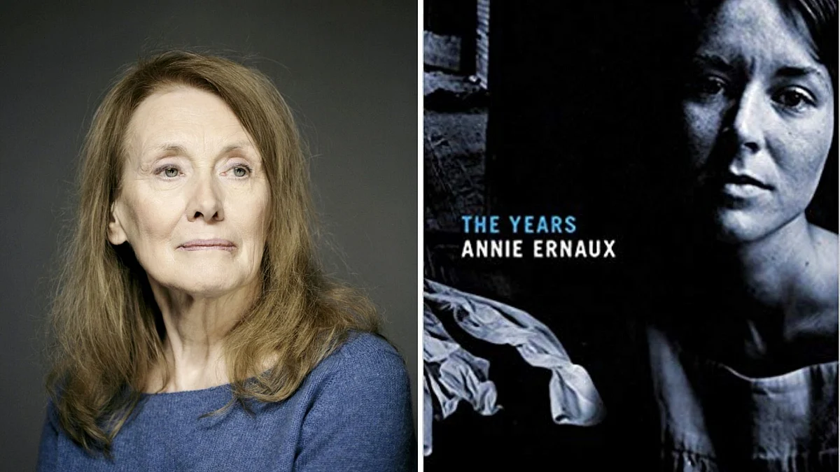 Annie Ernaux and her book.