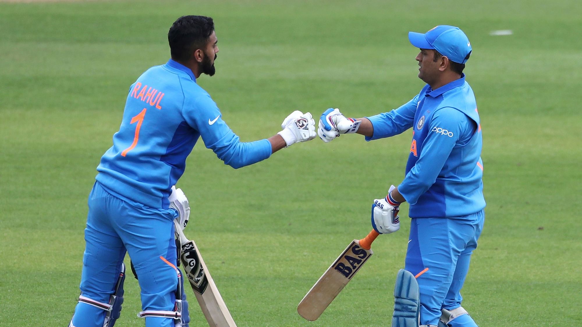 MS Dhoni and KL Rahul during the ICC World Cup warm-up game against Bangladesh.