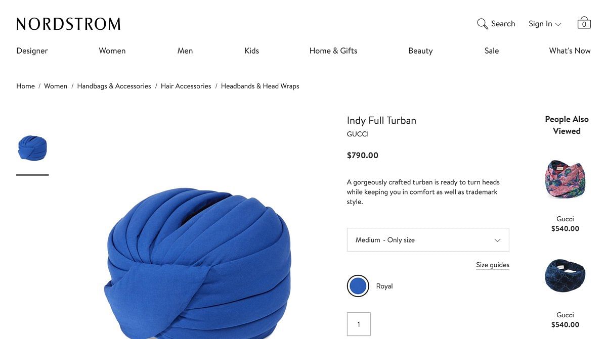  Gucci described the product as a “gorgeously crafted turban” that is “ready to turn heads”.