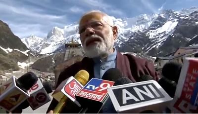 Kedarnath: Prime Minister Narendra Modi talks to press at Kedarnath in Uttarakhand on May 19, 2019. (Photo: IANS)