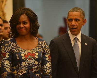 New Delhi: US President Barack Obama and the First Lady Michelle Obama at a banquet hosted by President Pranab Mukherjee in his honour at Rashtrapati Bhavan, in New Delhi on Jan 25, 2015. (Photo: IANS/RB)