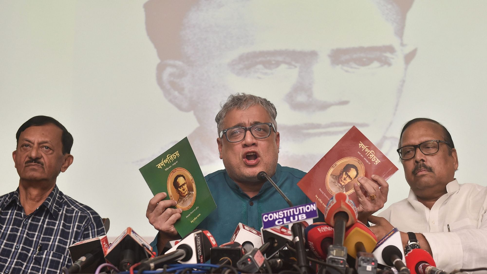 TMC MP Derek OBrien with party leader Sukhendu Sekhar Roy addresses a press conference.