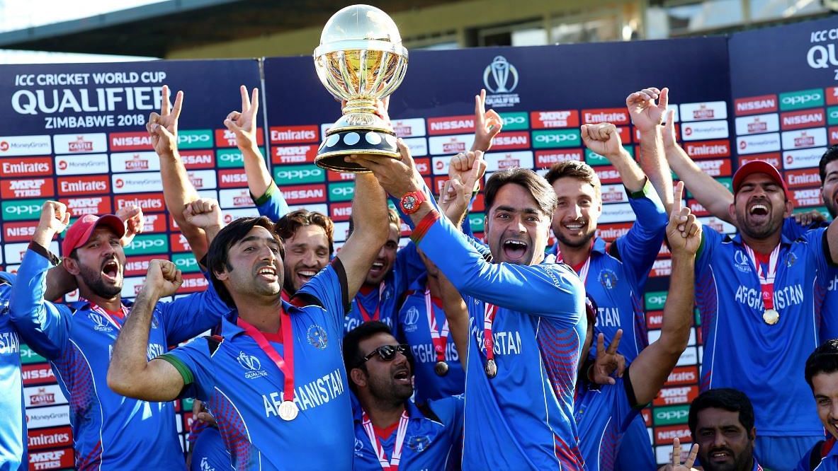 Afghan players after winning the ICC World Cup 2019 Qualifiers last year in Zimbabwe.