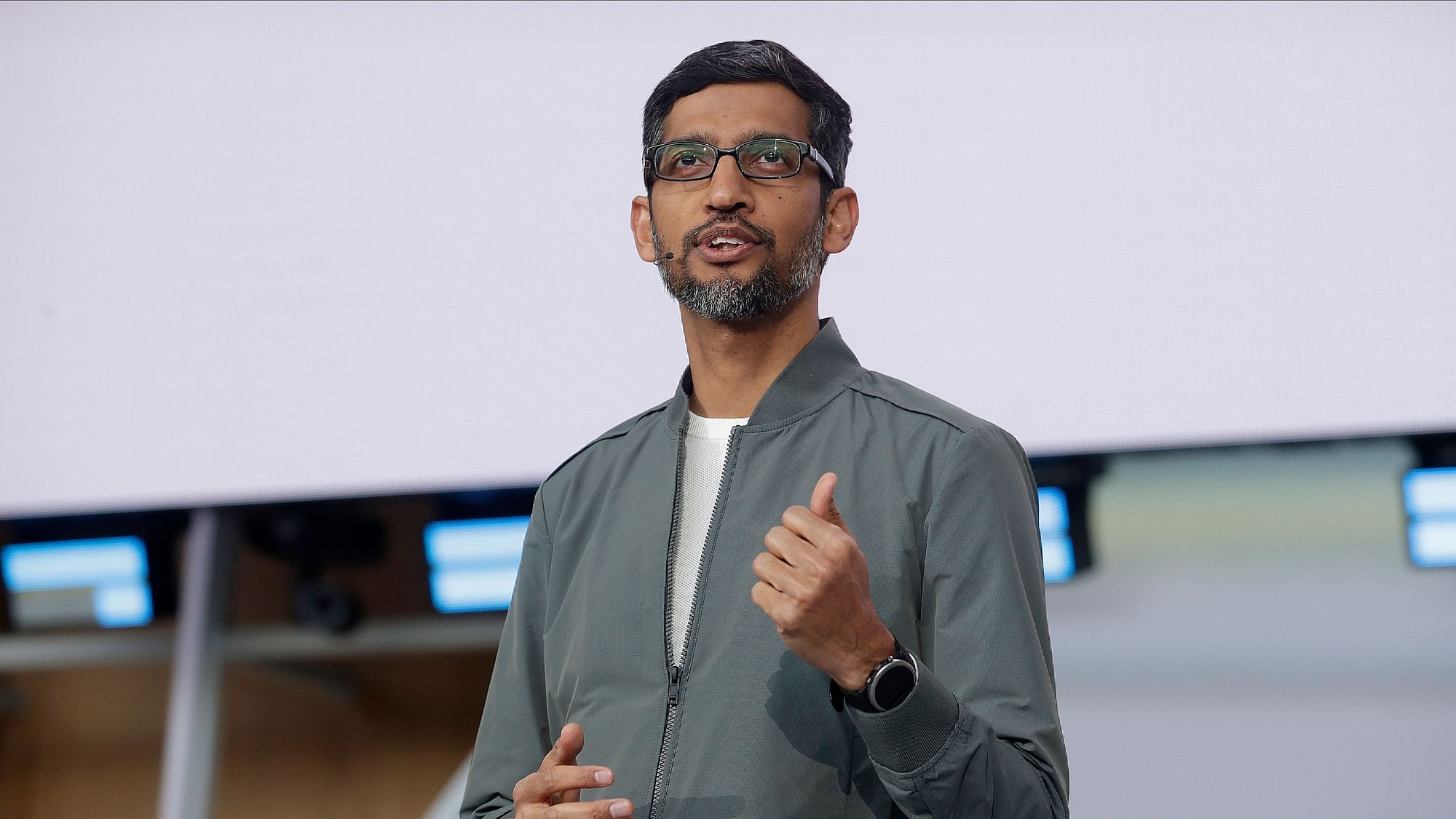 Google CEO Sundar Pichai speaks at the  Google I/O Developer Conference on Tuesday, 7 May.