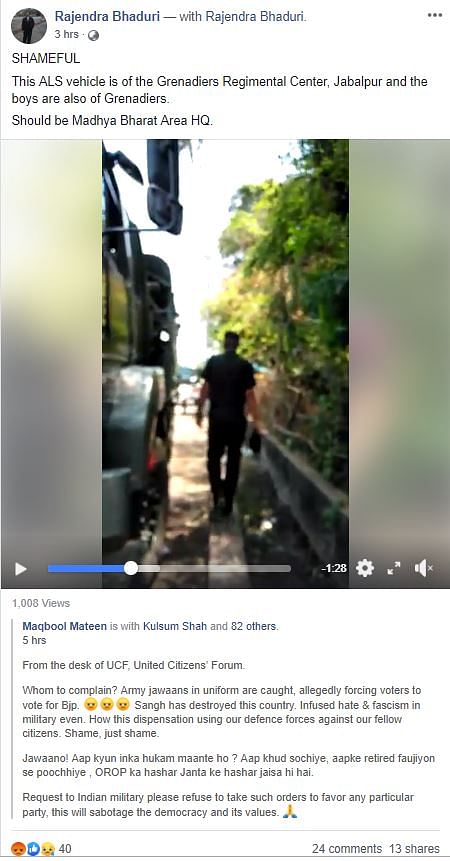 The video accuses some Army men of forcing people to vote for the BJP during polling.