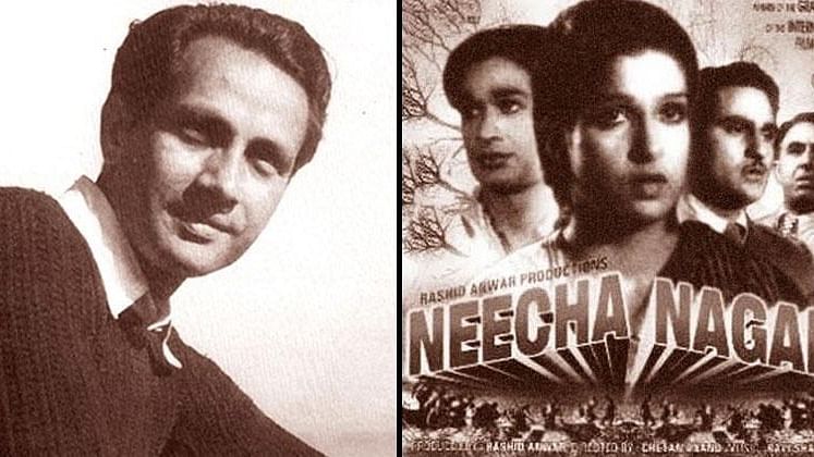 Director Chetan Anand and the poster of<i> Neecha Nagar</i>.