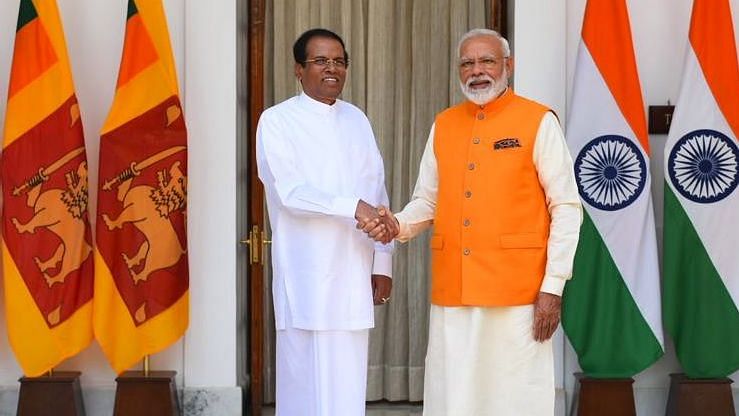 PM Narendra Modi with Sri Lanka President Maithripala Sirisena.&nbsp;