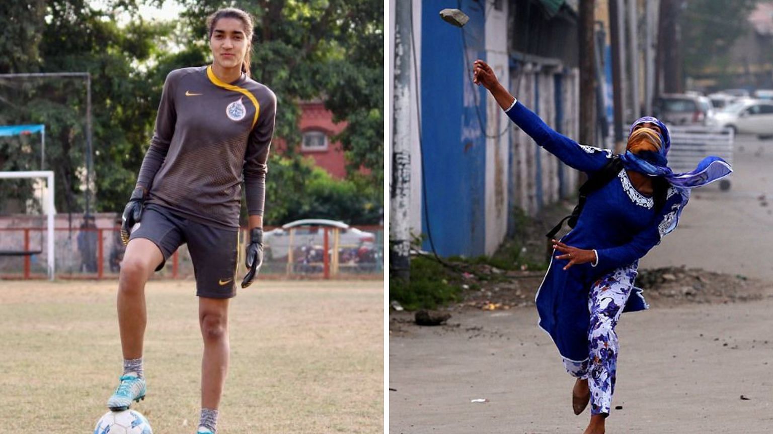 A photo of Afshan (right) had gone viral on social media in December 2017 where she was seen throwing a stone at the Jammu and Kashmir police.