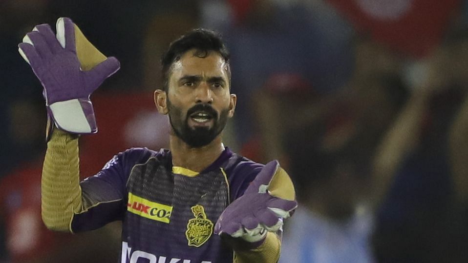 A furious Dinesh Karthik was seeing giving the Kolkata Knight Riders squad a public dressing-down.