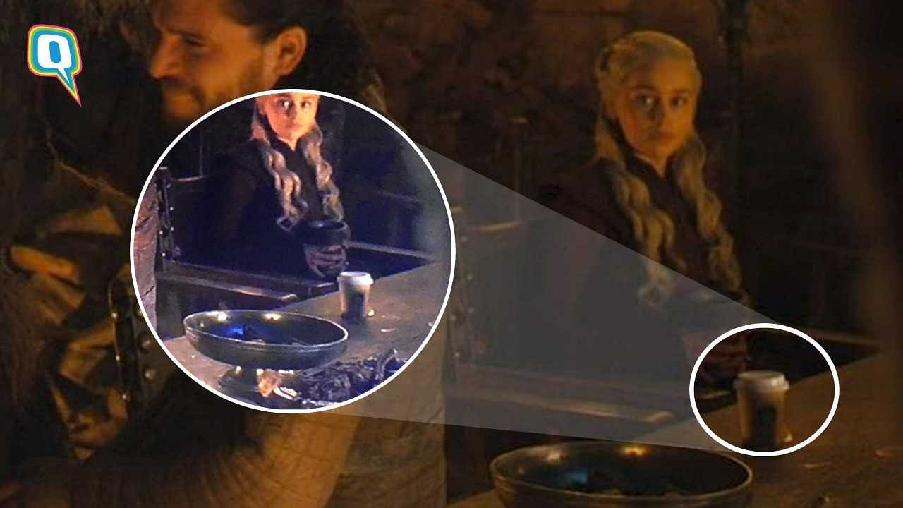 Scene from GoTs8e4 where a disposable Starbucks mug was spotted