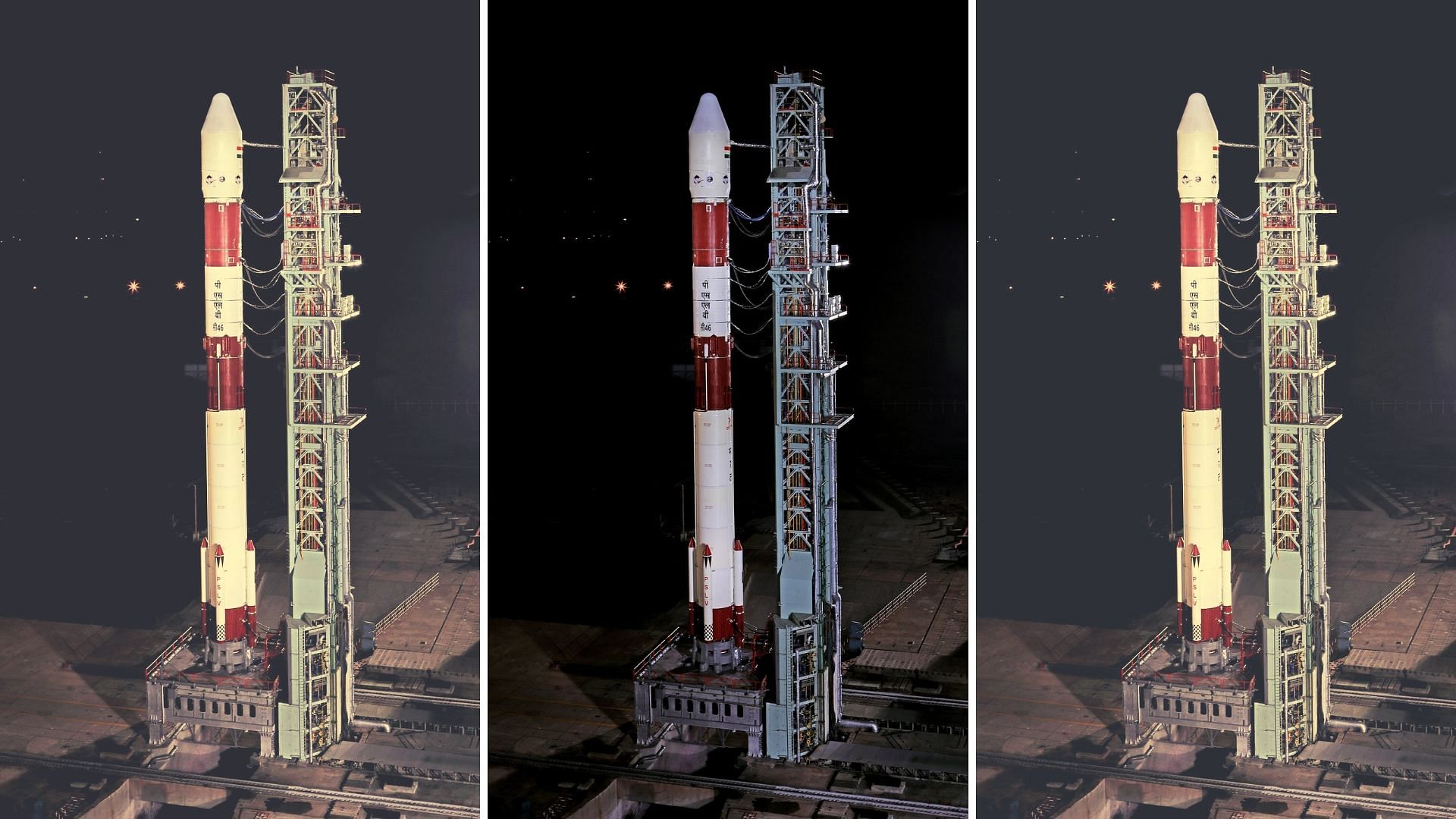 The PSLV C46 rocket ready for launch at the Sriharikota Space Centre.