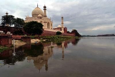 Increased water level of Yamuna in Agra on July 24, 2014. (Photo: Pawan Sharma/IANS)