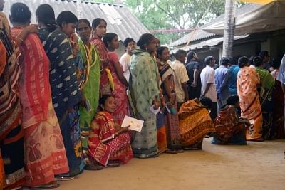 Midnapore: People wait in queue during the sixth phase of 2019 Lok Sabha polls, in West Bengal