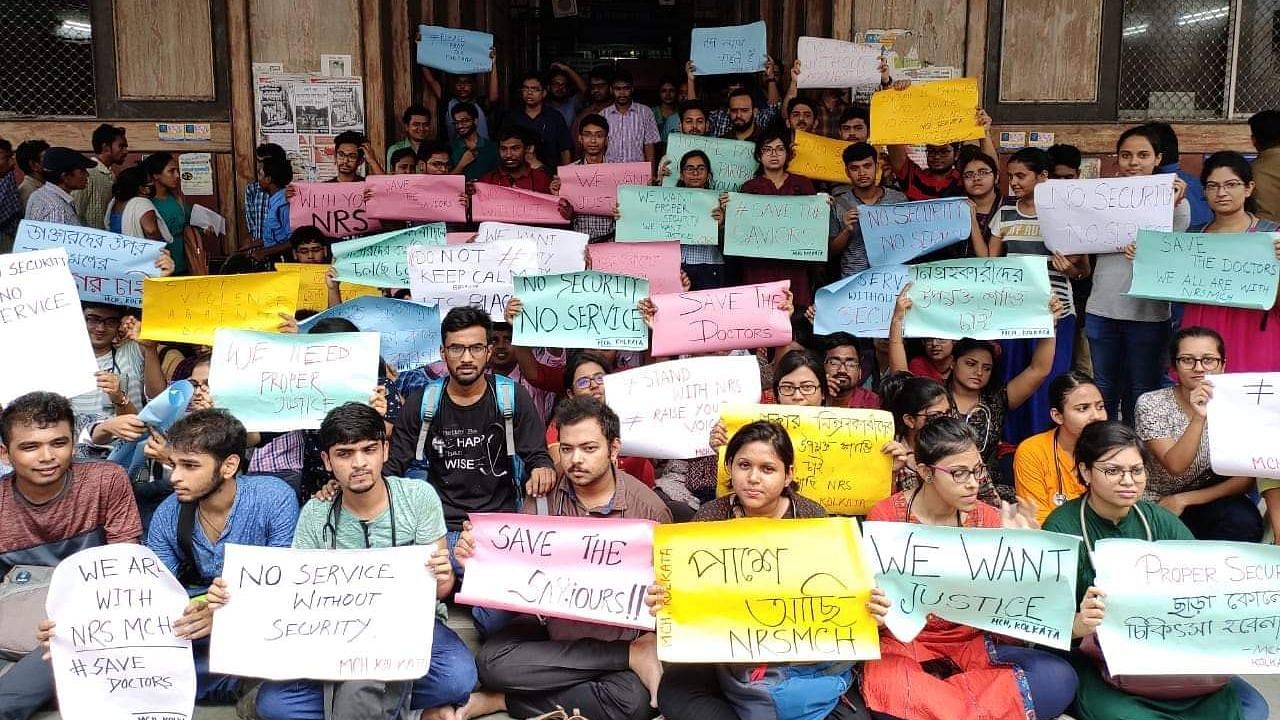 Doctors protest at Calcutta Medical College.