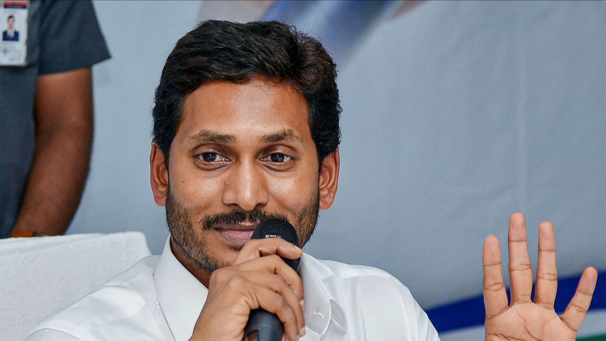 Andhra Pradesh CM Jagan Mohan Reddy during a meeting with party MPs  at Tadepalli on 25 May 2019.&nbsp;