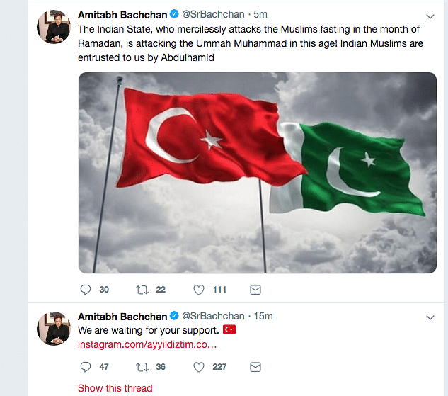 The Twitter account of Amitabh Bachchan was hacked  by pro Pakistan group called Ayyildiz Tim Turkish Cyber Army.