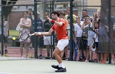 BELGRADE, June 19, 2019 (Xinhua) -- Novak Djokovic of Serbia returns the ball during an open training session in Belgrade, Serbia, June 19, 2019. (Xinhua/Predrag Milosavljevic/IANS)