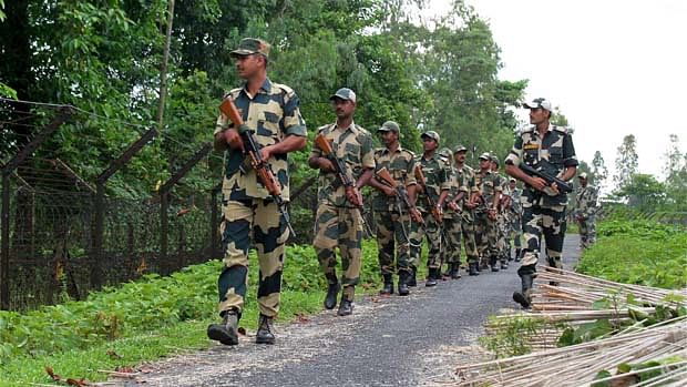  BSF personnel patrolling the India-Bangladesh border near Balurghat in South Dinajpur.