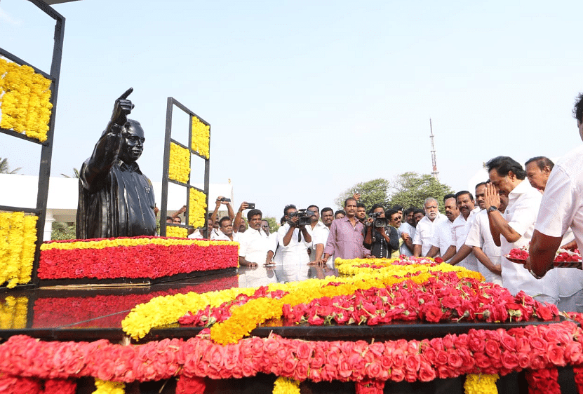 M.K Stalin pays tribute to father and DMK patriarch M.Karunanidhi.