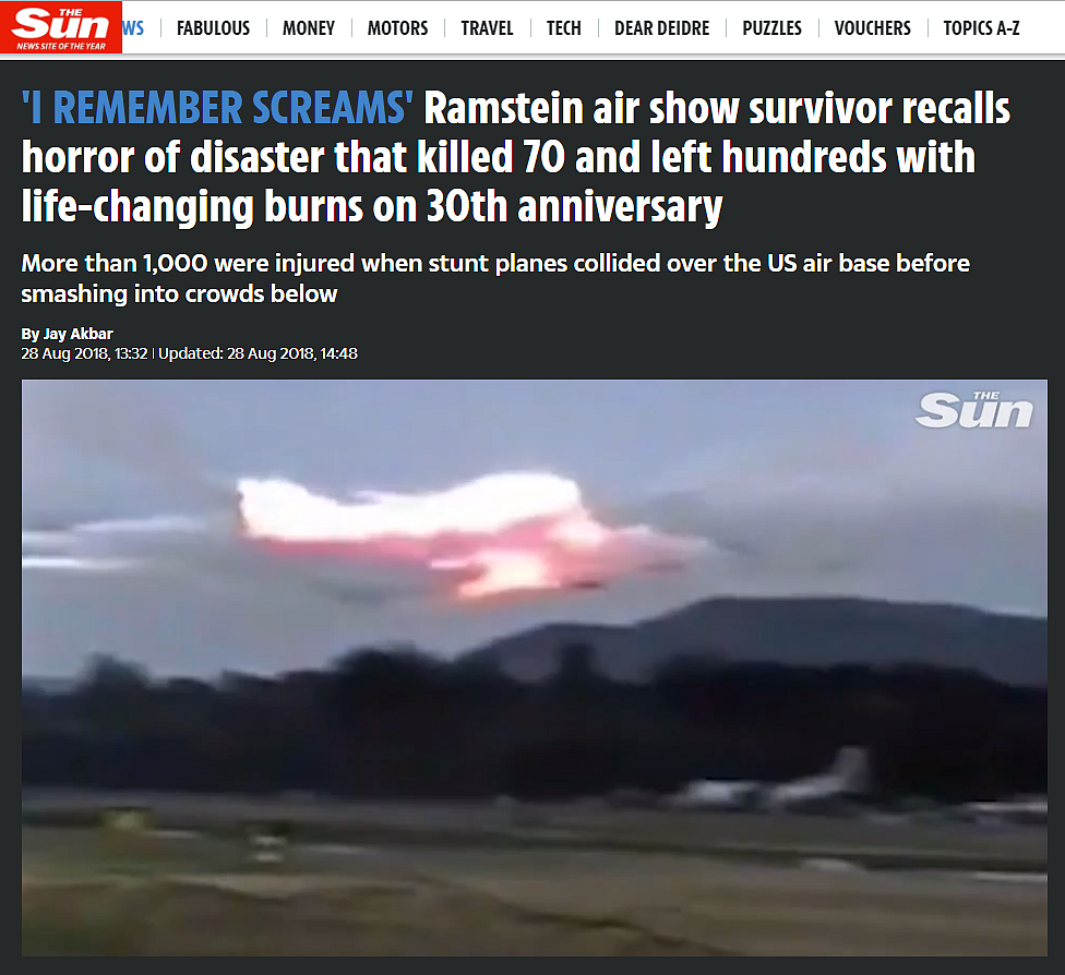 <i>The Sun</i>’s article mentions that the video is from the Ramstein air disaster.