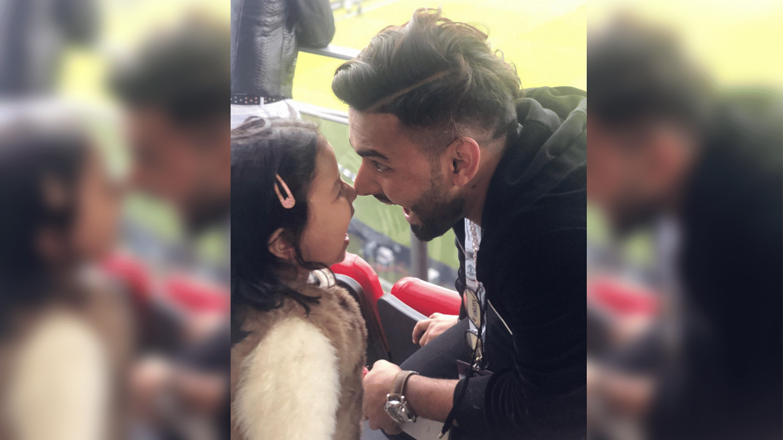 Rishabh Pant with MS Dhoni’s daughter Ziva during the ICC World Cup match between India and Pakistan.