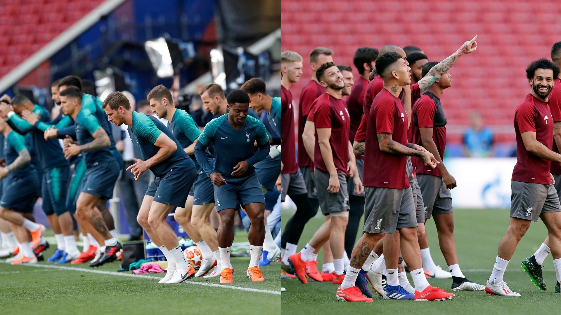 Both the sides warm-up ahead of the big final at the Wanda Metropolitano Stadium in Madrid.