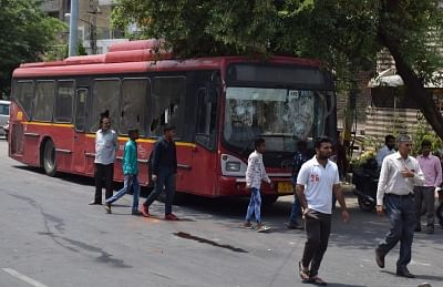 New Delhi: A bus that was vandalised by public after a motorist rammed his car into devotees emerging from a mosque in Delhi