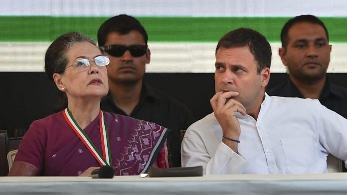 Congress’ senior leader Sonia Gandhi with  current president of the party, Rahul Gandhi.