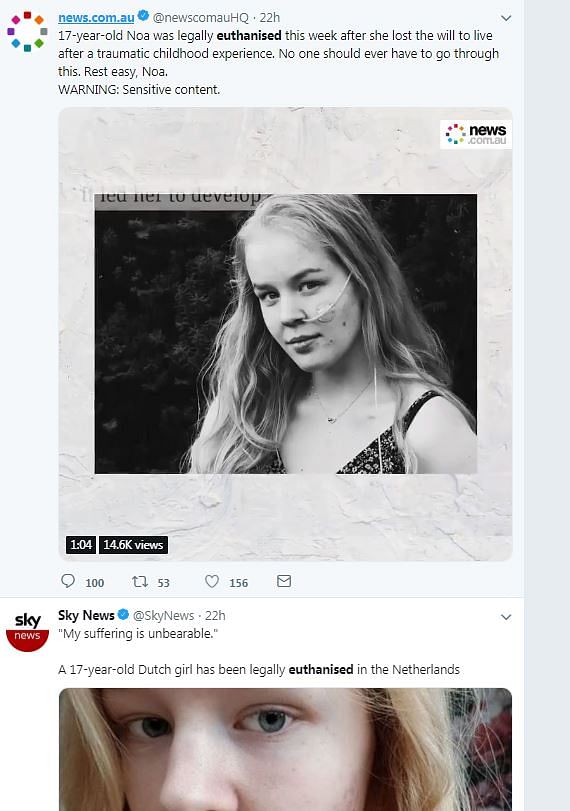 Despite international coverage, Dutch media reports that Noa Pothoven was denied euthanasia and died by suicide.