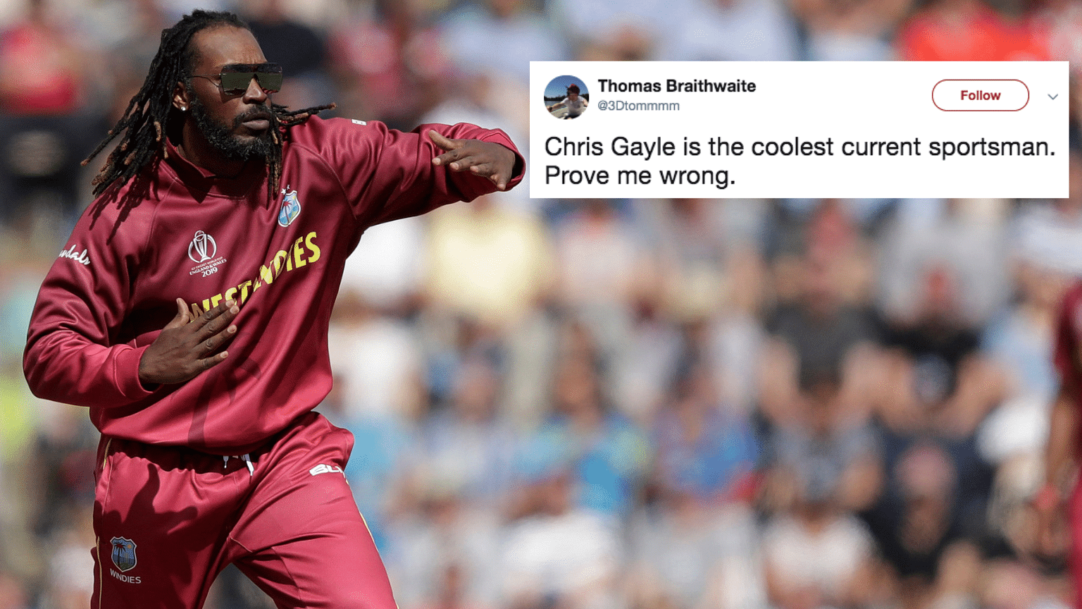 Chris Gayle was introduced into the bowling attack in the 21st over, and gave away just 1 run!