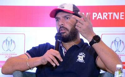 Mumbai: Cricketer Yuvraj Singh addresses a programme organised by MoneyGram International Inc. in Mumbai, on May 3, 2019. (Photo: IANS)