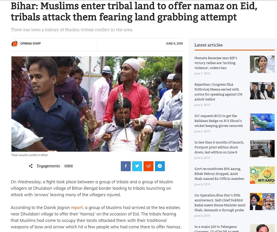 The land actually belonged to two Muslim brothers which was captured by Adivasis nearly 40 days ago. 