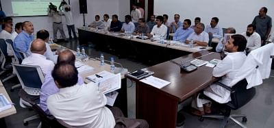 Guntur: Andhra Pradesh Chief Minister Y. S. Jagan Mohan Reddy chairs a review meeting of the Irrigation department, at Tadepalli in Guntur district of Andhra Pradesh, on June 6, 2019. (Photo: IANS)