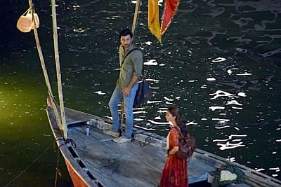 Varanasi: Actors Ranbir Kapoor and Alia Bhatt during the shooting of their upcoming film "Brahmastra" at Dashashwamedh Ghat in Varanasi on June 2, 2019. (Photo: IANS)