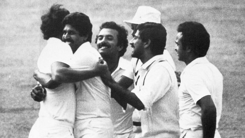 Madan Lal (third from the left) seen celebrating with his teammates at the 1983 World Cup.
