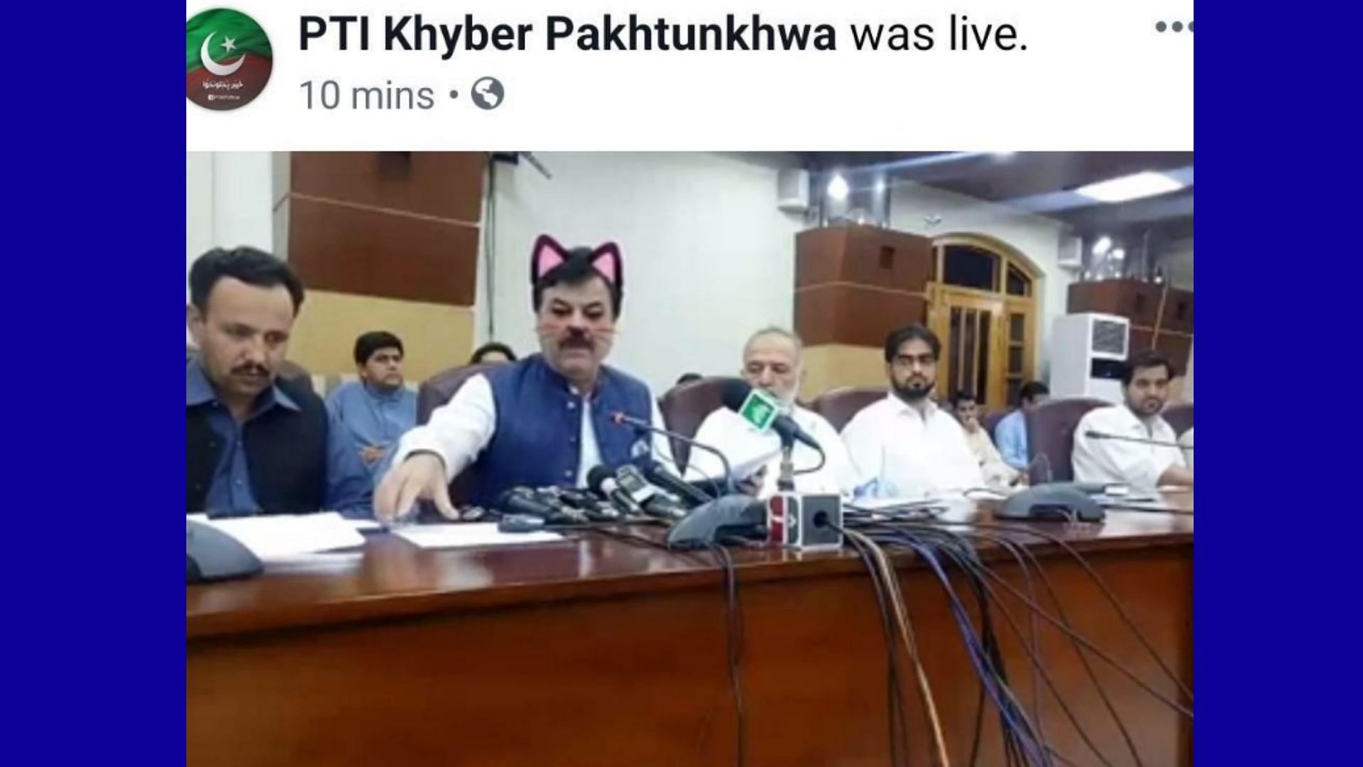 Pakistan’s Khyber-Pakhtunkhwa Government Live Streams Facebook Press Conference With Cat Filter On