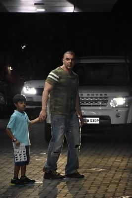 Mumbai: Actor Sohail Khan and his son Yohan Khan seen outside his house, in Mumbai, on June 16, 2019. (Photo: IANS)
