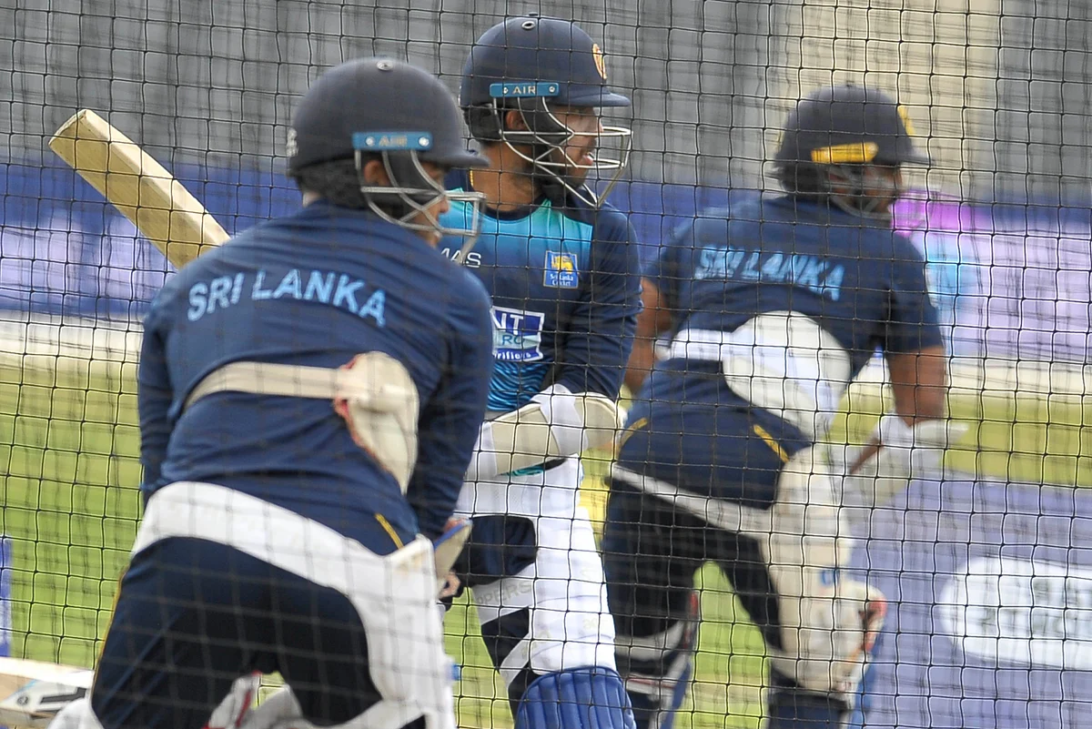 The Sri Lankan team at a training session in Bristol before the game against Pakistan.