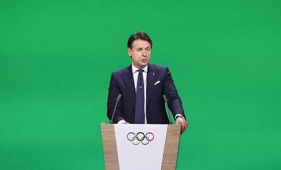 LAUSANNE, June 24, 2019 (Xinhua) -- Italian Prime Minister Giuseppe Conte speaks during the final presentation of Milan-Cortina d